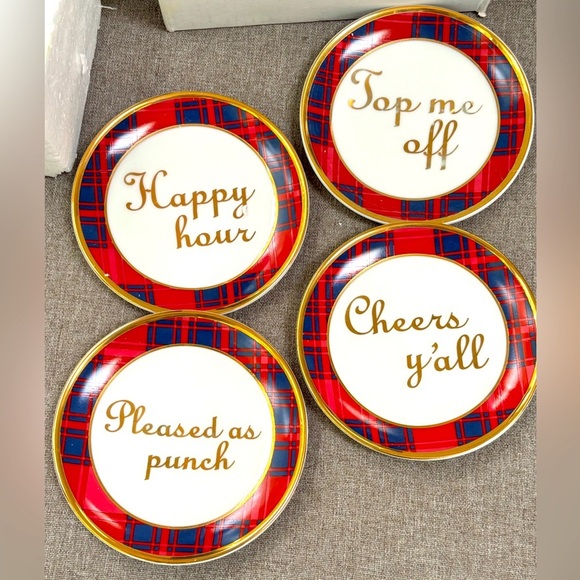 Draper James GINGHAM COASTER SET | Ceramic | New in box - Picture 1 of 4